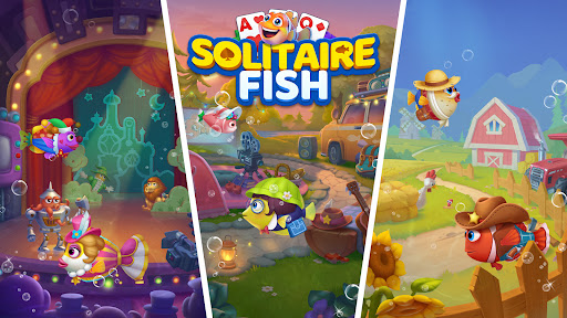 A vibrant and colorful underwater world filled with lively fish, representing the fun and engaging theme of the Solitaire Fish card game.