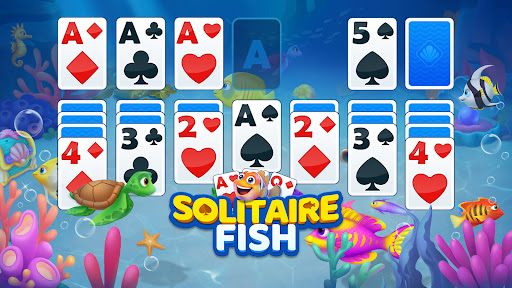 A vibrant and colorful underwater world filled with lively fish, representing the fun and engaging theme of the Solitaire Fish card game.