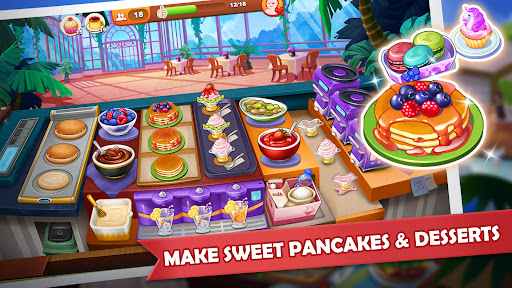 A thrilling kitchen scene filled with bustling chefs, sizzling pans, and colorful dishes, capturing the excitement and challenge of the Cooking Madness game.