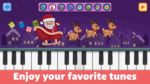 A joyful child exploring music with colorful instruments, symbolizing the magical and educational experience offered by the Kids Tunes App.