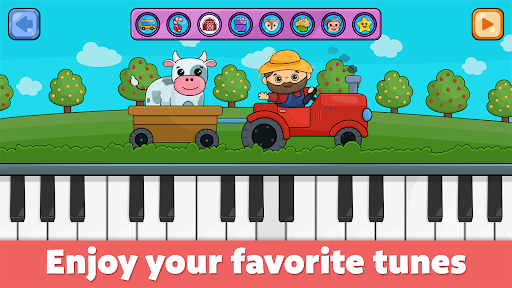 A joyful child exploring music with colorful instruments, symbolizing the magical and educational experience offered by the Kids Tunes App.