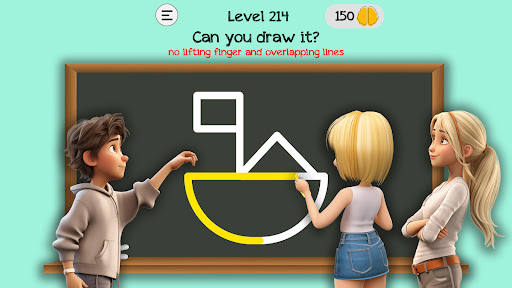 A vibrant and engaging visual of the Braindom app interface, illustrating a person immersed in solving a brain-teasing puzzle, exuding focus and enjoyment.