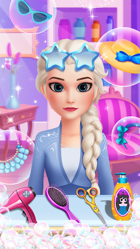 A vibrant and lively depiction of a virtual hair salon, teeming with creativity and colorful hair styling options, evoking a sense of fun and endless possibilities.