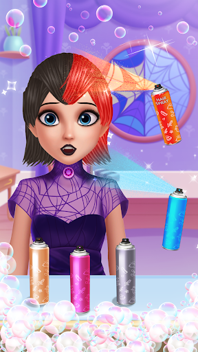 A vibrant and lively depiction of a virtual hair salon, teeming with creativity and colorful hair styling options, evoking a sense of fun and endless possibilities.