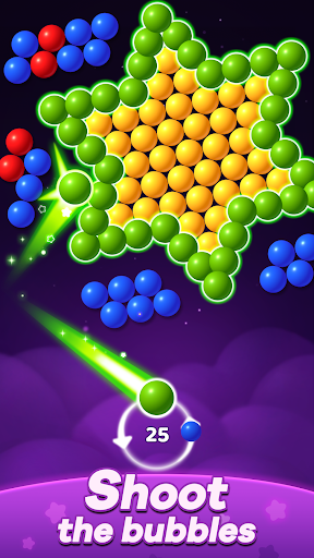 Colorful bubbles popping in an exciting puzzle game, capturing the thrill and joy of Bubble Shooter: Pop Star.