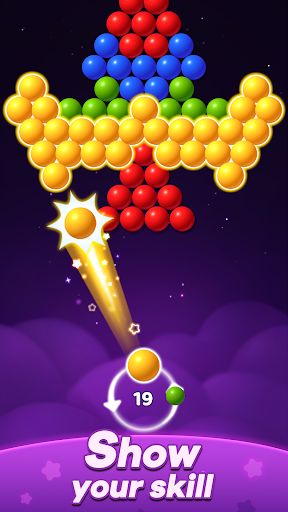 Colorful bubbles popping in an exciting puzzle game, capturing the thrill and joy of Bubble Shooter: Pop Star.