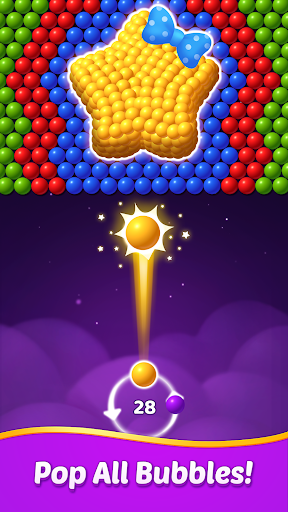 Colorful bubbles popping in an exciting puzzle game, capturing the thrill and joy of Bubble Shooter: Pop Star.