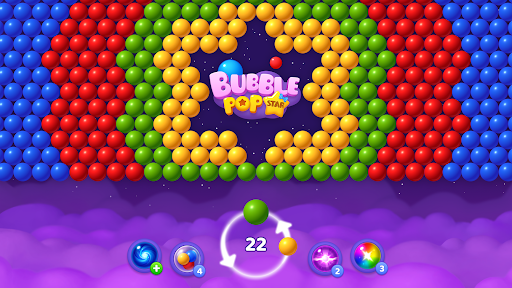 Colorful bubbles popping in an exciting puzzle game, capturing the thrill and joy of Bubble Shooter: Pop Star.