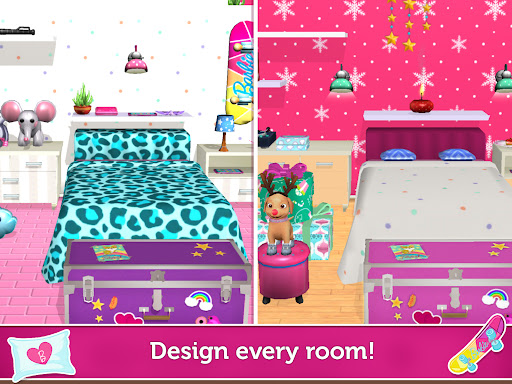 A vibrant, colorful dreamhouse full of life and creativity with Barbie and her friends engaging in exciting activities, symbolizing fun and imagination.