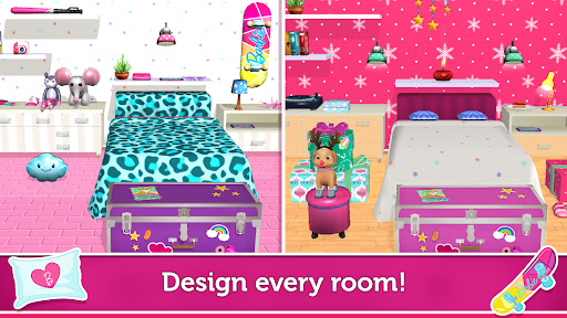 A vibrant, colorful dreamhouse full of life and creativity with Barbie and her friends engaging in exciting activities, symbolizing fun and imagination.