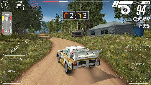 An exhilarating rally race car speeding through a rugged offroad terrain, capturing the thrill and intensity of rally racing.