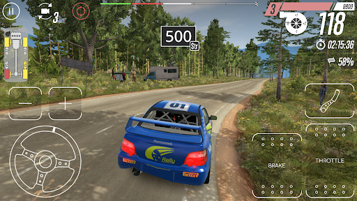 An exhilarating rally race car speeding through a rugged offroad terrain, capturing the thrill and intensity of rally racing.