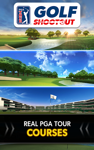 A golfer swinging on a lush green course, under a bright blue sky, capturing the essence of mobile golfing excitement.