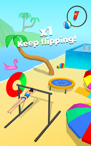 A thrilling and exciting moment captured in mid-air, representing the adrenaline rush and skillful flips in the Flip Jump Stack game.