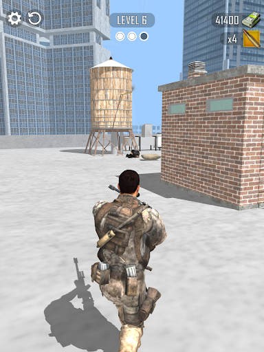 An intense and focused sniper aiming through the scope amidst a realistic battlefield setting, capturing the thrilling essence of American Sniper 3D.