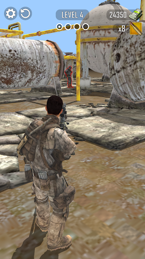 An intense and focused sniper aiming through the scope amidst a realistic battlefield setting, capturing the thrilling essence of American Sniper 3D.