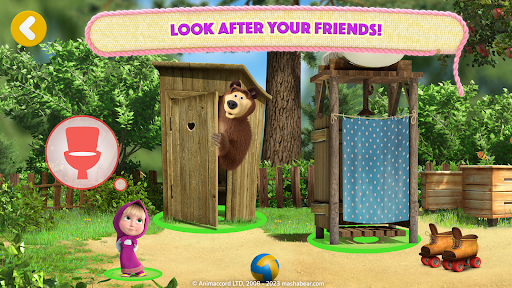 A joyful child playing the Masha and The Bear app, immersed in a world of fun and learning.