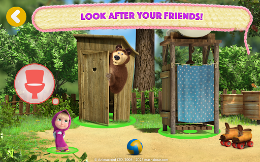 A joyful child playing the Masha and The Bear app, immersed in a world of fun and learning.