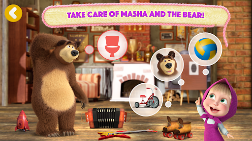 A joyful child playing the Masha and The Bear app, immersed in a world of fun and learning.