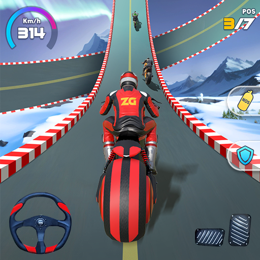 A thrilling scene of a dinosaur-themed motorbike race, capturing the excitement and adventure of Moto Race Master.