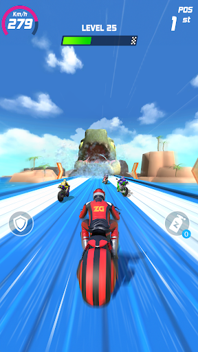 A thrilling scene of a dinosaur-themed motorbike race, capturing the excitement and adventure of Moto Race Master.