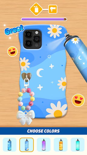 A person joyfully creating a personalized phone case design, expressing creativity and individuality.