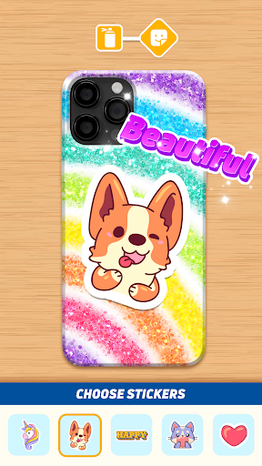 A person joyfully creating a personalized phone case design, expressing creativity and individuality.