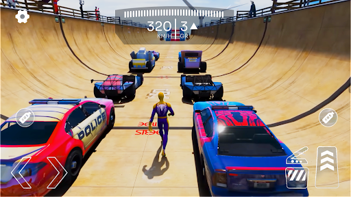 Thrilling adventure of car stunts on a mega ramp, capturing the excitement and adrenaline rush of high-speed racing challenges.