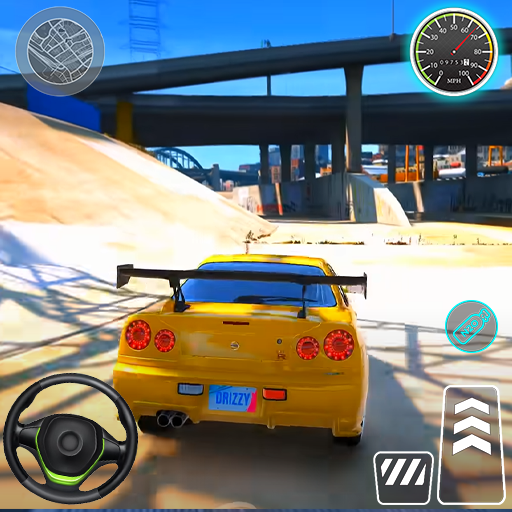 A thrilling car race scene depicting speed, excitement, and the adrenaline rush of virtual driving.