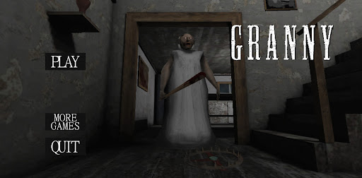 A suspenseful and eerie atmosphere filled with shadows, representing the terrifying and thrilling escape room challenge of Granny Game.