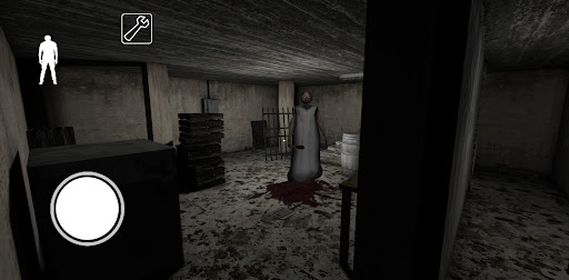 A suspenseful and eerie atmosphere filled with shadows, representing the terrifying and thrilling escape room challenge of Granny Game.