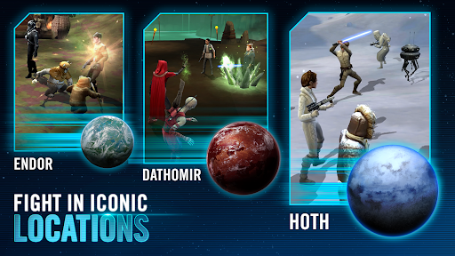 A thrilling Star Wars battle scene, capturing the excitement and strategy of Galaxy of Heroes.