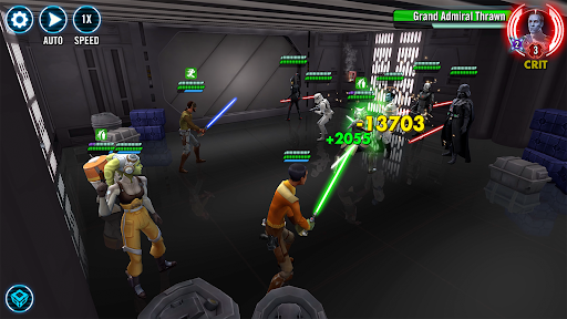 A thrilling Star Wars battle scene, capturing the excitement and strategy of Galaxy of Heroes.