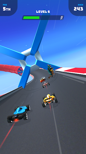 An exhilarating car racing scene, capturing the thrill, speed, and excitement of Race Master 3D, with vibrant colors and action-packed visuals to engage the viewer emotionally.