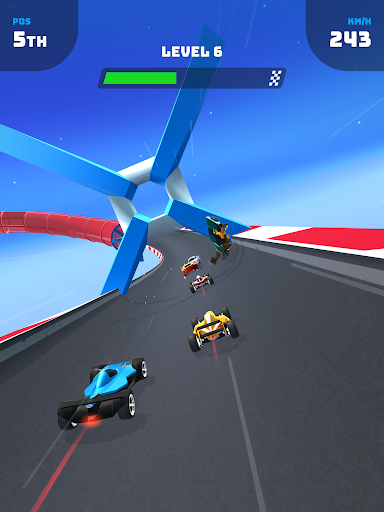 An exhilarating car racing scene, capturing the thrill, speed, and excitement of Race Master 3D, with vibrant colors and action-packed visuals to engage the viewer emotionally.