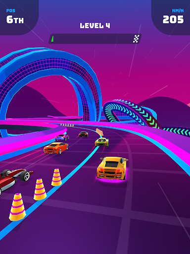 An exhilarating car racing scene, capturing the thrill, speed, and excitement of Race Master 3D, with vibrant colors and action-packed visuals to engage the viewer emotionally.