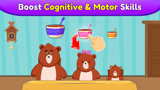 A joyful toddler engaged in an educational game, learning with colorful graphics and cheerful sounds.