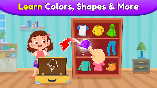 A joyful toddler engaged in an educational game, learning with colorful graphics and cheerful sounds.