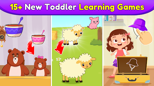 A joyful toddler engaged in an educational game, learning with colorful graphics and cheerful sounds.