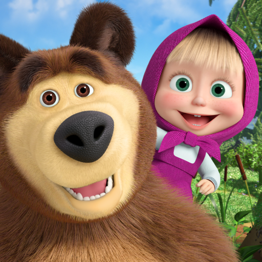 Joyful children exploring educational games with Masha and the Bear, a vibrant and whimsical world filled with laughter and learning.