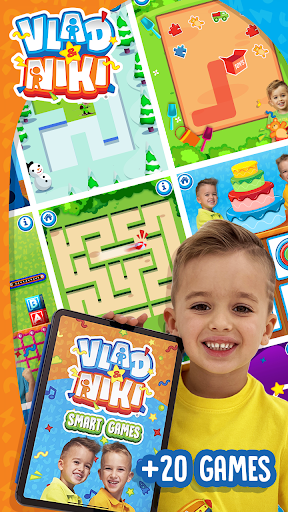 A joyful child engaging with educational games on a tablet, representing the fun and interactive learning experience provided by the Vlad & Niki App.