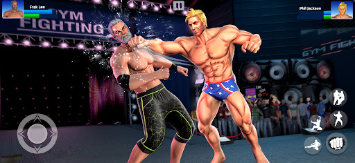 A dynamic and intense scene from the Gym Fighting Game, capturing the essence of action and strategy as fighters face off in a detailed arena.