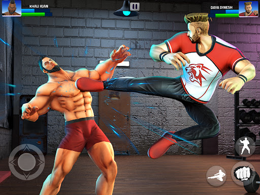 A dynamic and intense scene from the Gym Fighting Game, capturing the essence of action and strategy as fighters face off in a detailed arena.