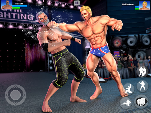 A dynamic and intense scene from the Gym Fighting Game, capturing the essence of action and strategy as fighters face off in a detailed arena.