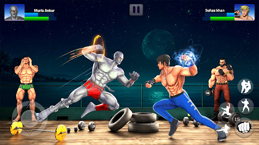 A dynamic and intense scene from the Gym Fighting Game, capturing the essence of action and strategy as fighters face off in a detailed arena.