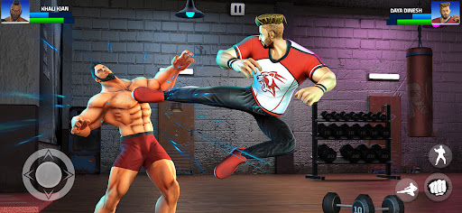 A dynamic and intense scene from the Gym Fighting Game, capturing the essence of action and strategy as fighters face off in a detailed arena.