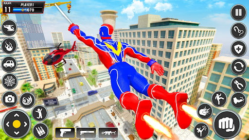 A dynamic scene depicting a heroic robotic figure soaring over a cityscape, exuding a sense of adventure and justice.