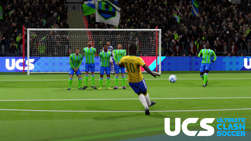 A thrilling football match with players passionately dribbling and scoring goals, capturing the excitement and energy of First Touch Soccer 2023.