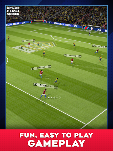 A thrilling football match with players passionately dribbling and scoring goals, capturing the excitement and energy of First Touch Soccer 2023.