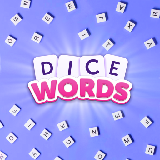 A vibrant depiction of dice rolling across a colorful background, symbolizing the excitement and challenge of the Dice Words Game.